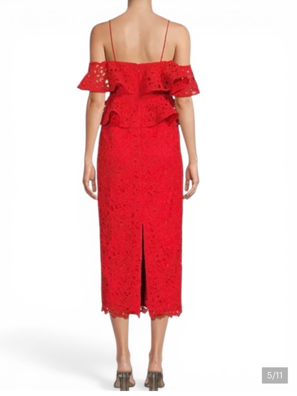 Muse by Marchesa Amaryllis Red Lace Peplum Midi Cocktail Dress Off Shoulder NWT - Picture 15 of 15
